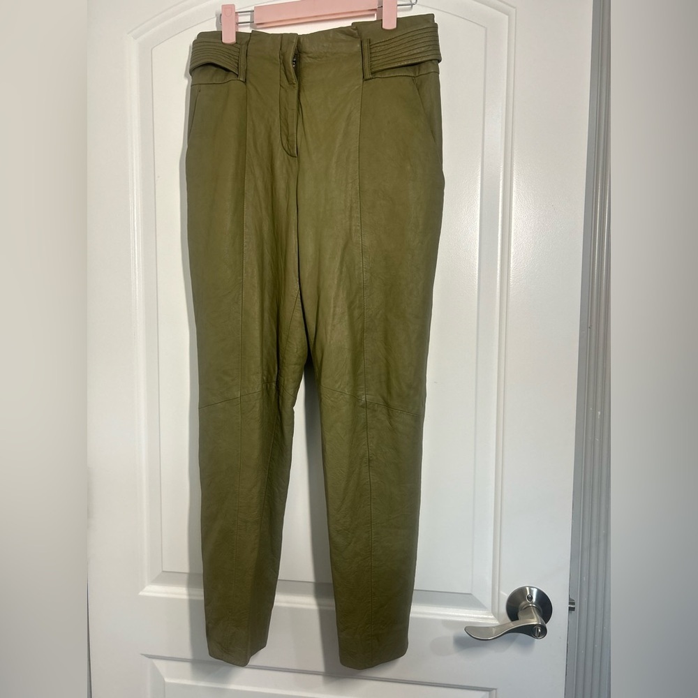 Veronica Beard Sethe Green Moto 100% Lamb Leather Pants size 4 chic 90s feminine - Picture 4 of 14